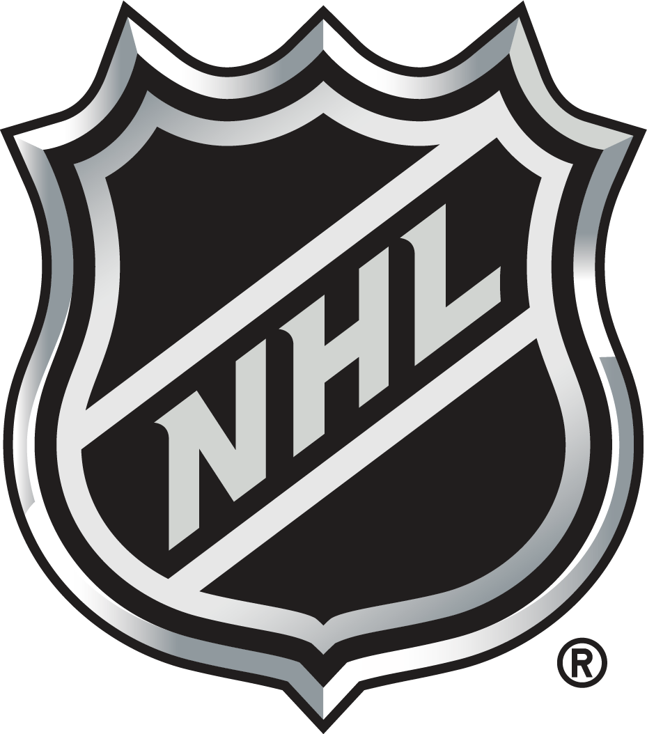 The NHL logo, featuring a black shield with a silver outline and the letters 'NHL' in silver across the center.