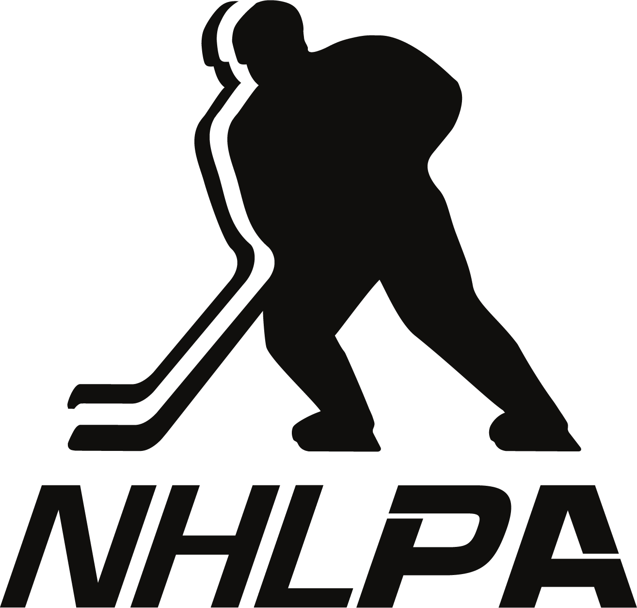 Silhouette of a hockey player with a stick, leaning forward, with the text 'NHLPA' below.
