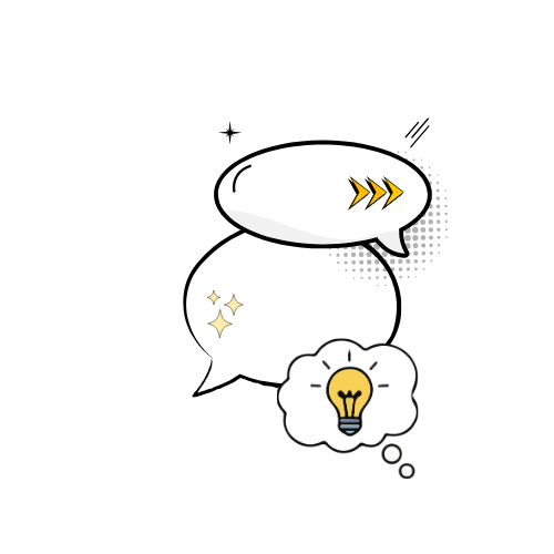 three speech bubbles with light bulb