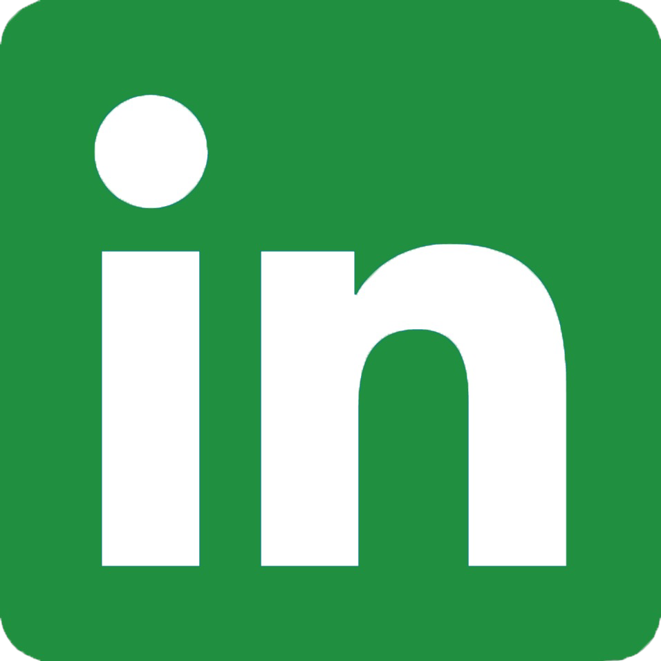 LinkedIn logo with a green background and white lowercase letters 'in'