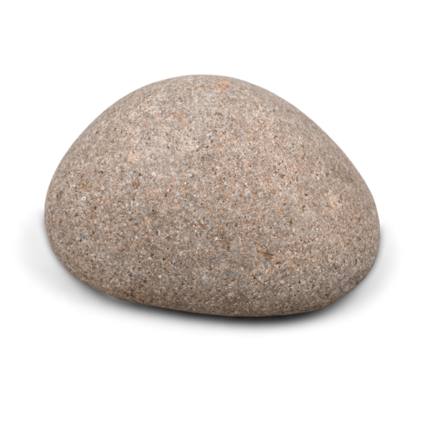 A close-up of a smooth, rounded gray stone isolated on a transparent background.