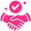 A pink illustration of two hands shaking.