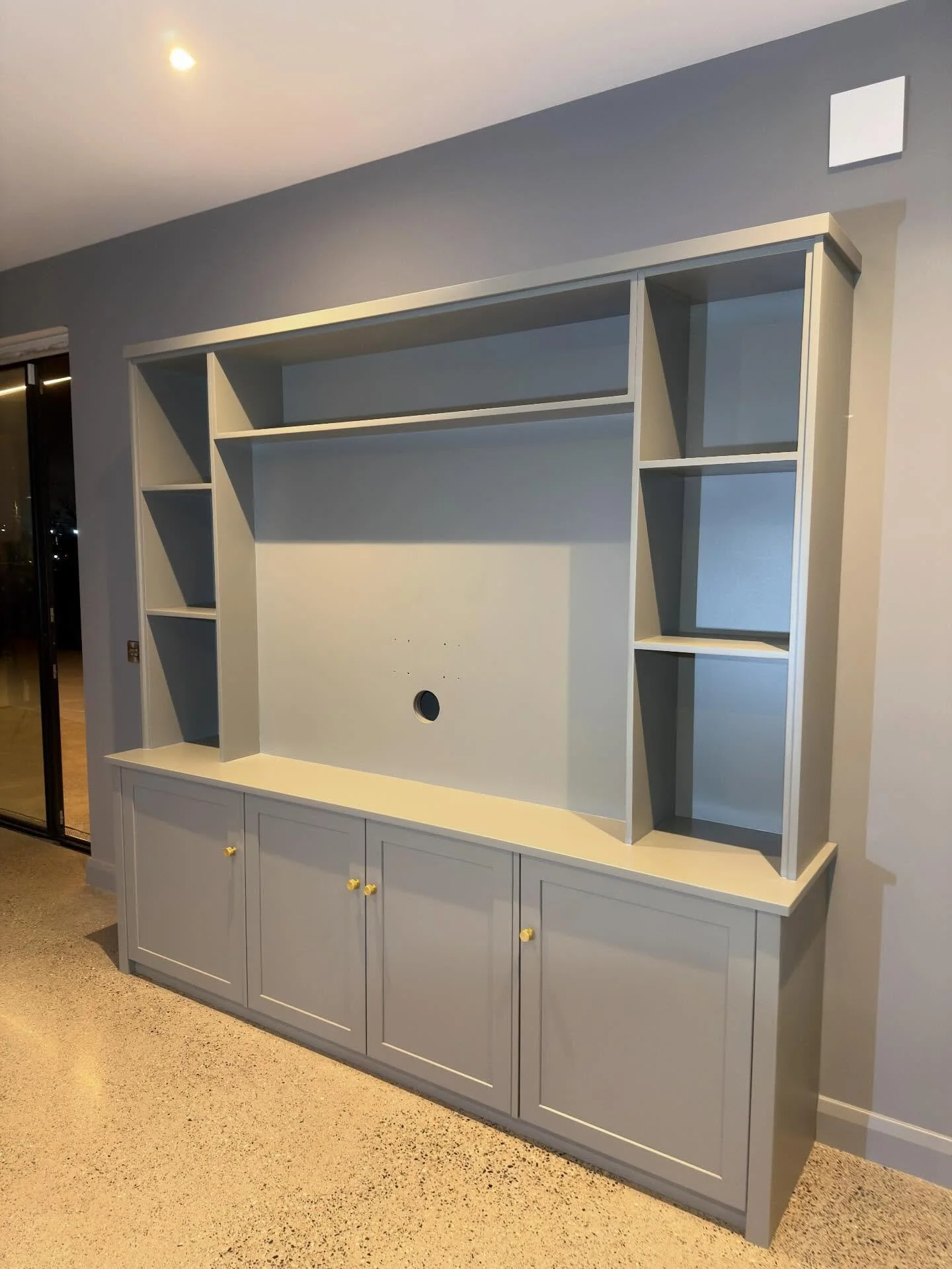 A TV unit refinished in light grey &mdash; a clean, elegant, and modern look that brightens the entire room.

#FurnitureMakeover #GreyFinish #InteriorRefresh #ModernHome #PaintedFurniture