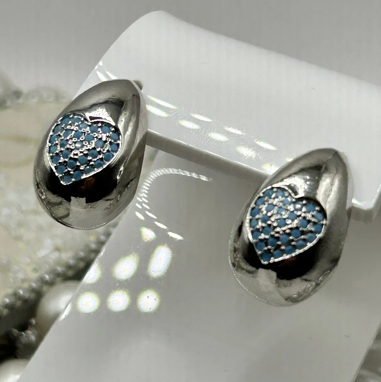 SILVER DROP  BABY BLUE HEAR STONES