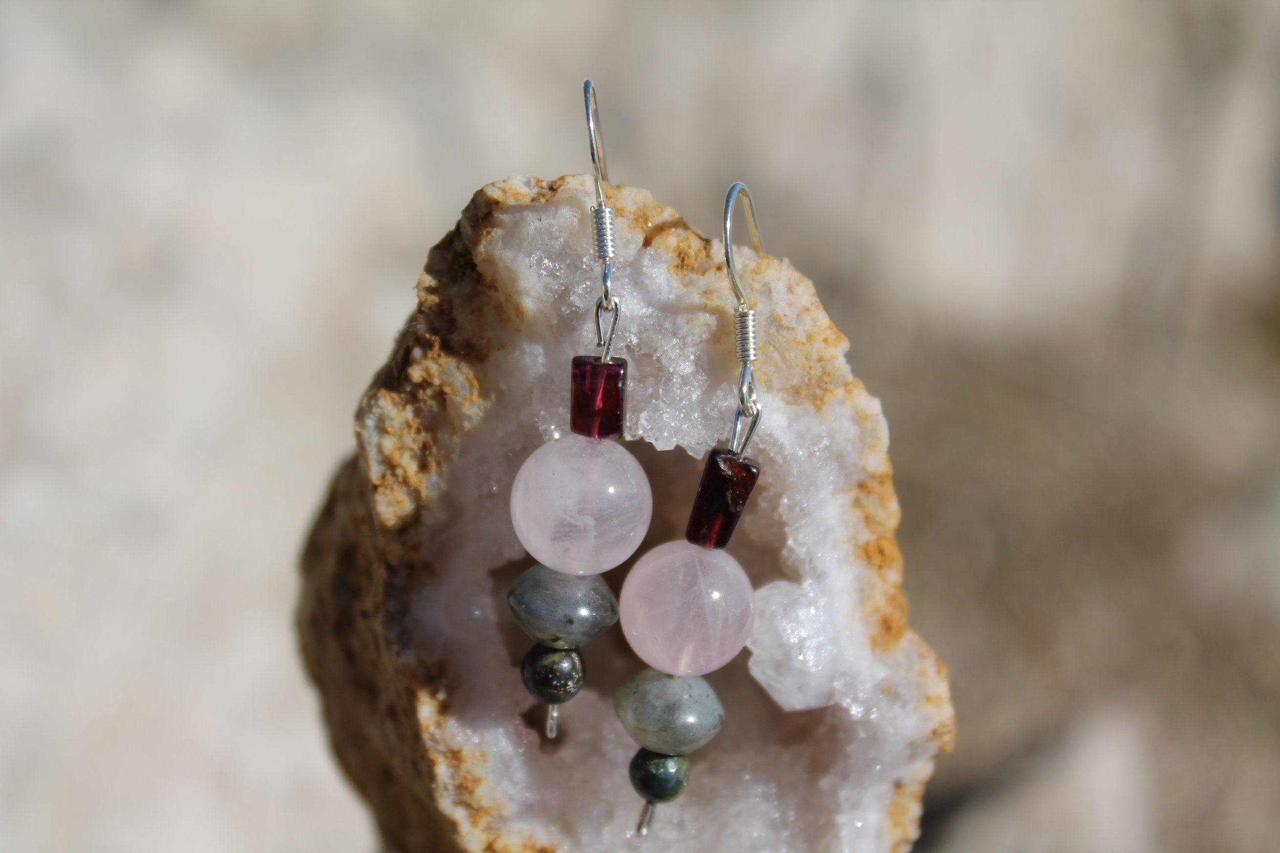 Garnet & Rose Quartz Earrings