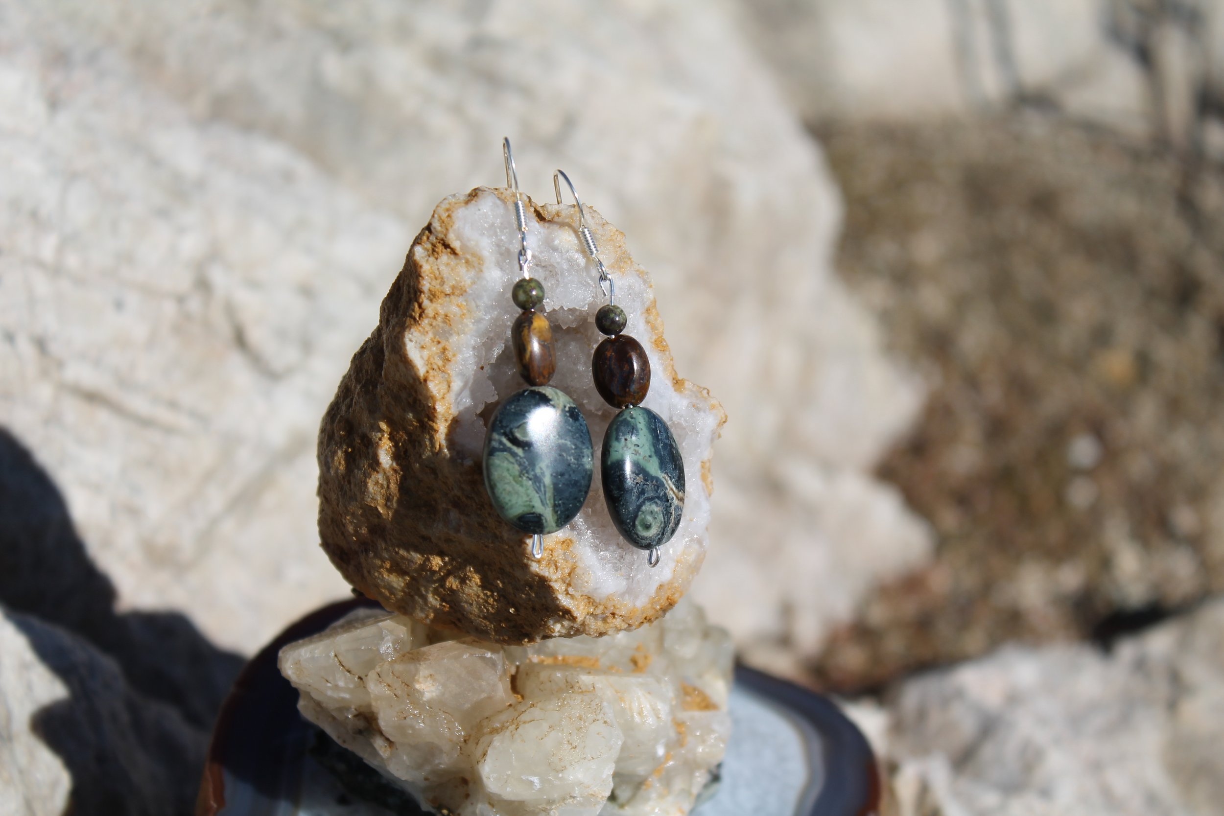 Tiger’s Eye & Kambaba Jasper Earrings