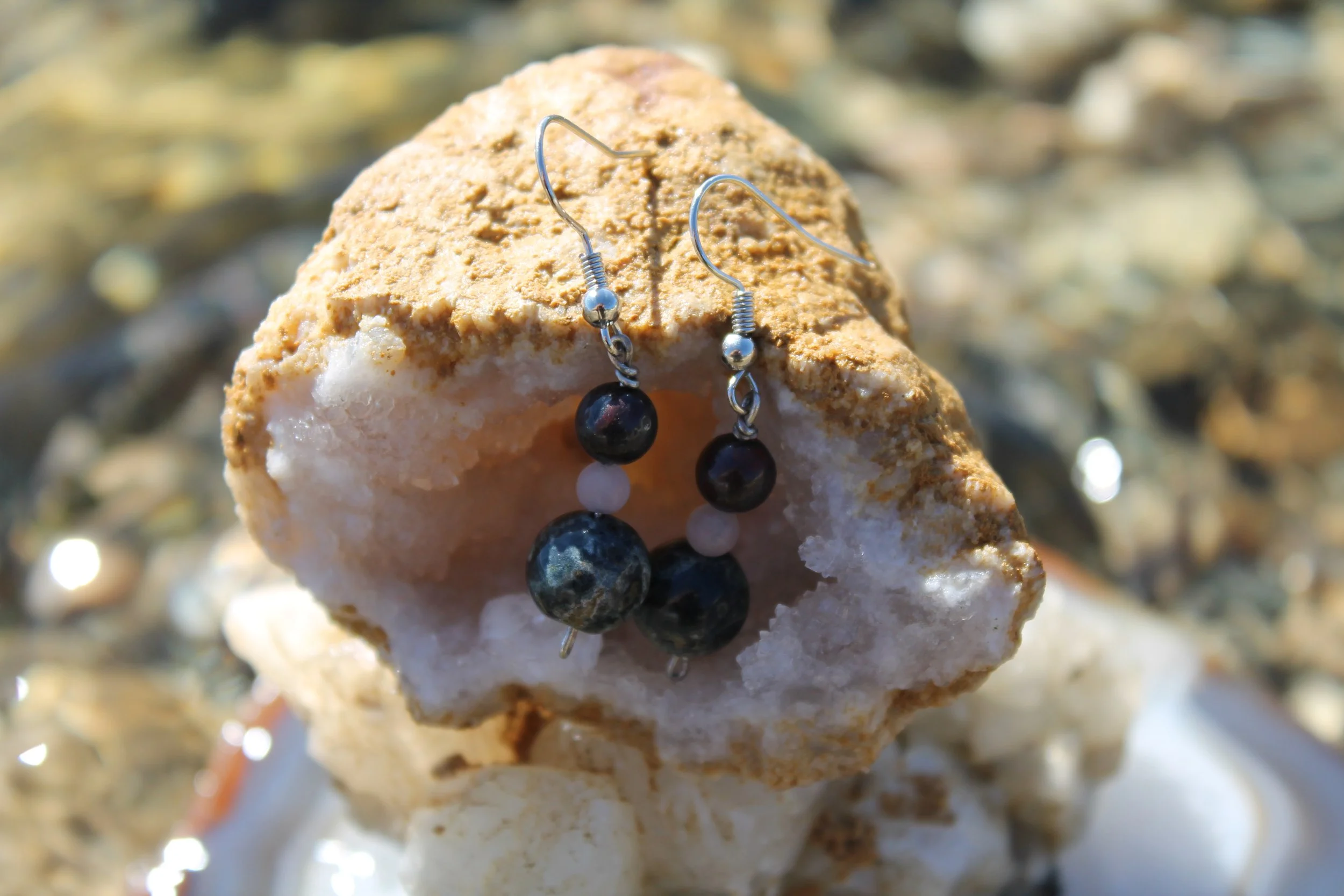 Rose Quartz & Moss Agate Earrings