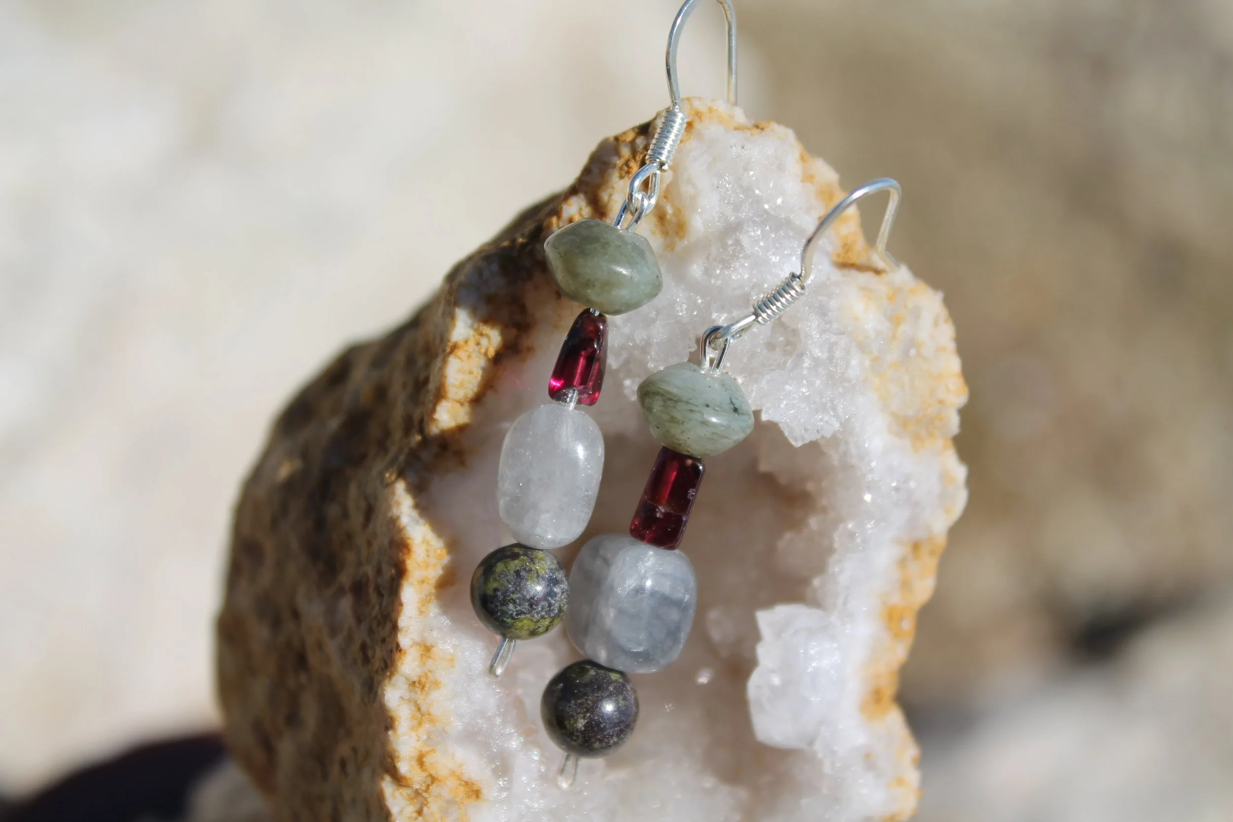 Labradorite & Garnet Earrings
