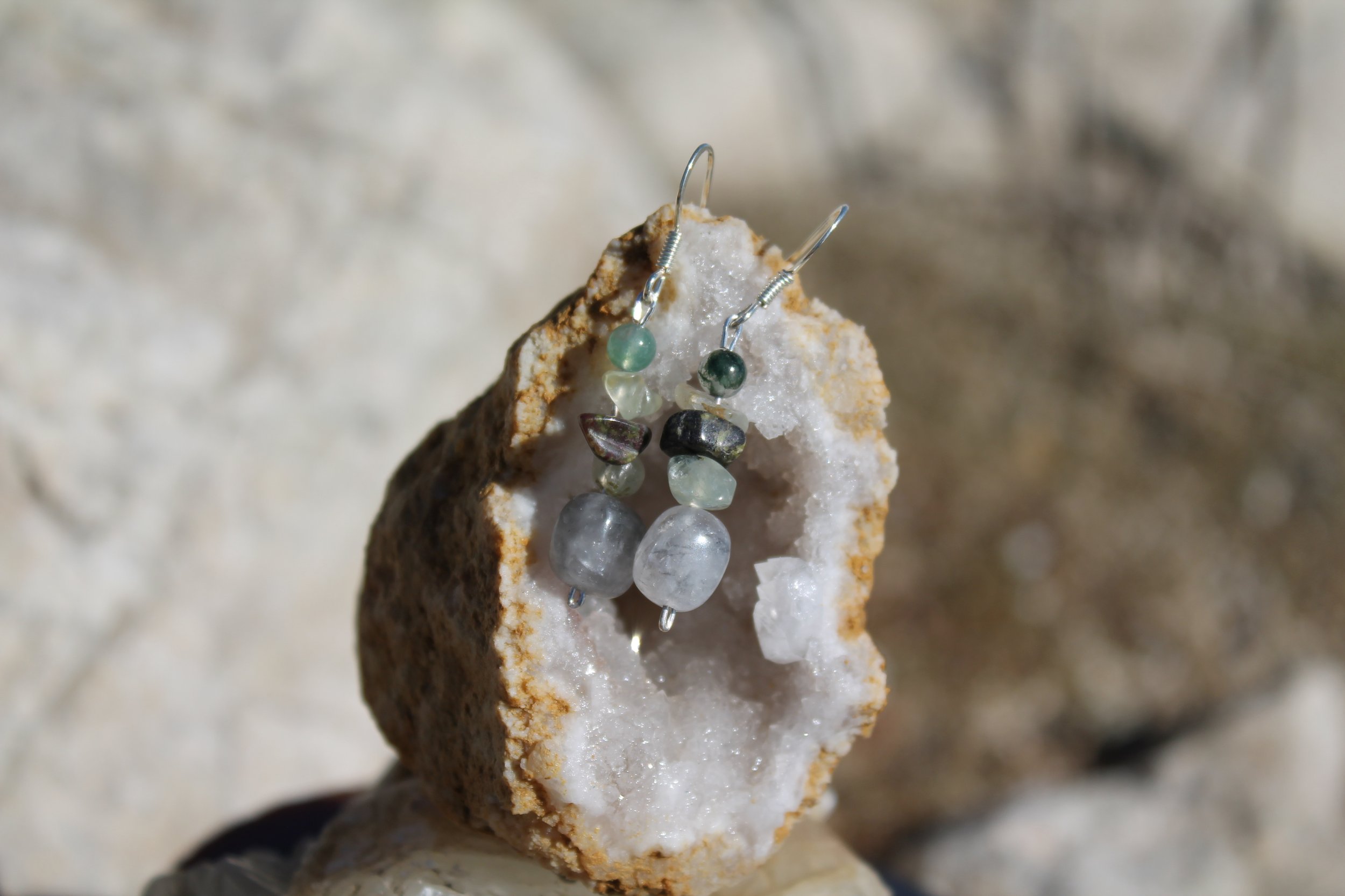 Prehnite & Quartz Earrings