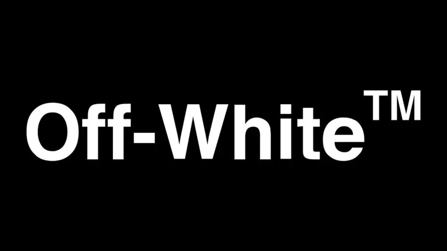 Logotipo en blanco y negro de la marca Off-WhiteTM sobre fondo negro.
