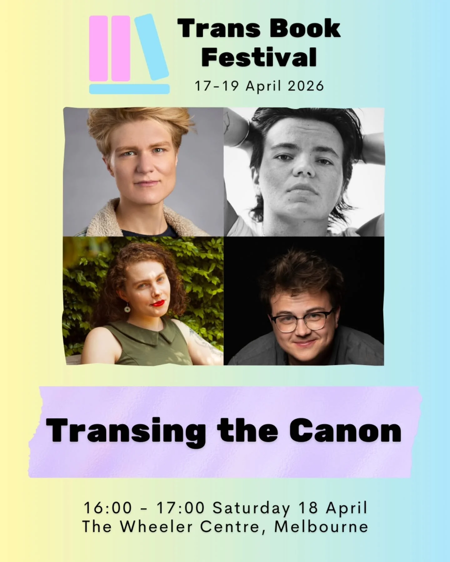 Introducing Transing the Canon with Zoe Terakes, Marcel Liemant, Liz Duck-Chong, and chaired by Yves Rees. 

Trans books&mdash;a new thing, right? But what about all the gender crossing in ancient mythology and Shakespeare? Maybe trans stories have a