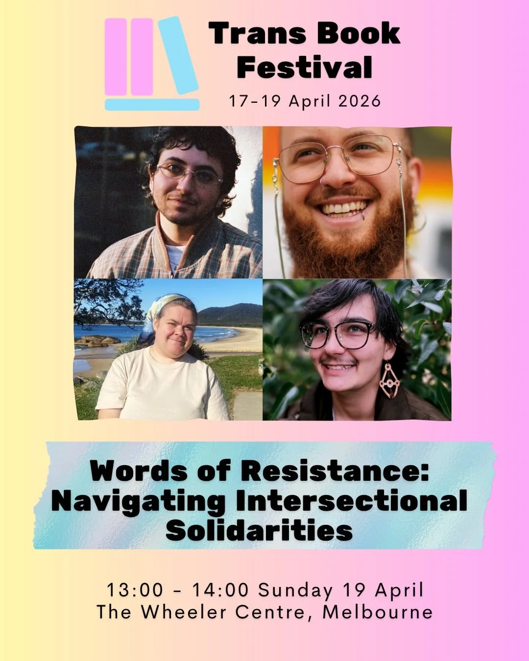Introducing Words of Resistance: Navigating Intersectional Solidarities with Hasib Hourani, Nevo Zisin, moirra., and chaired by Lay Maloney. 

In a time of genocide, environmental crisis, and a resurgent far right, how can we write with care&mdash;be