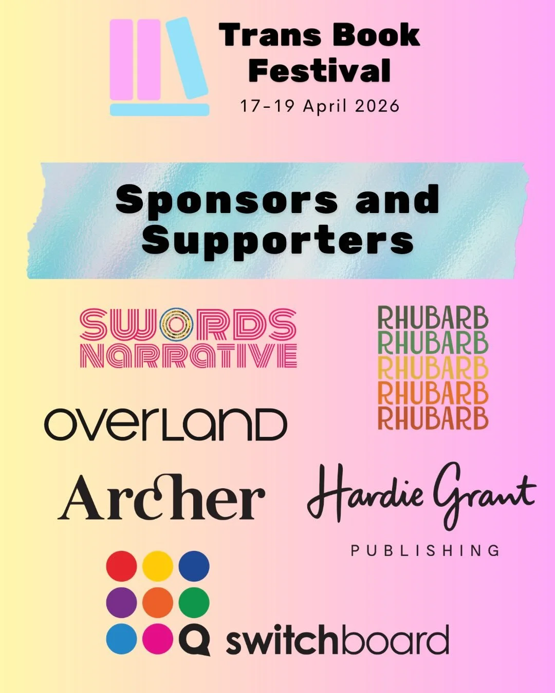 Today we&rsquo;re highlighting our incredible sponsors and supporters: Swords Interactive, Switchboard Victoria, Overland Literary Journal, Archer Magazine, and Hardie Grant Publishing! Thank you for helping make TBF 2026 not only possible, but the b