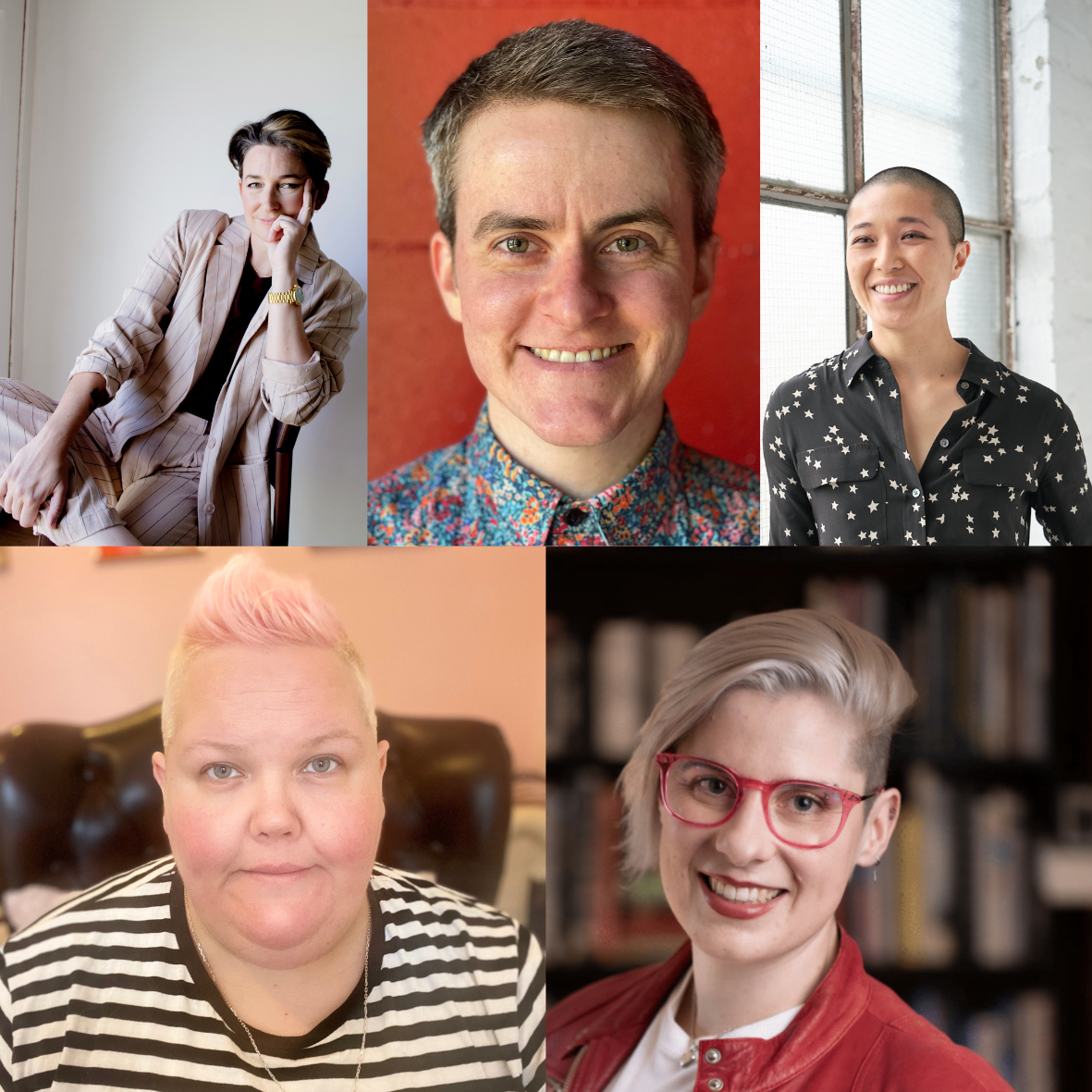 The smiling faces of Clem Bastow, Kai Ash, Jess Ho, Jasper Peach, and Darcy Green.