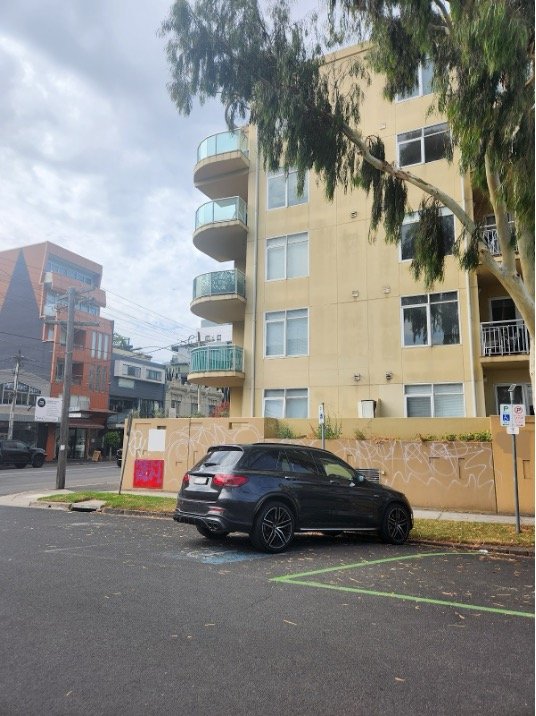 Accessible parking on the street, directly opposite Studio Take Care