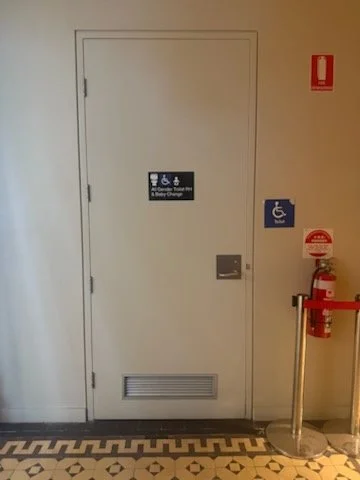 The door to a gender neutral and accessible toilet in The Wheeler Centre
