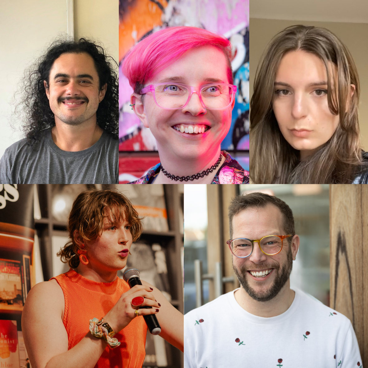 The faces of Arlie Alizzie, Rae White, Savannah Hollis. Monte Weir, and Michael Earp.