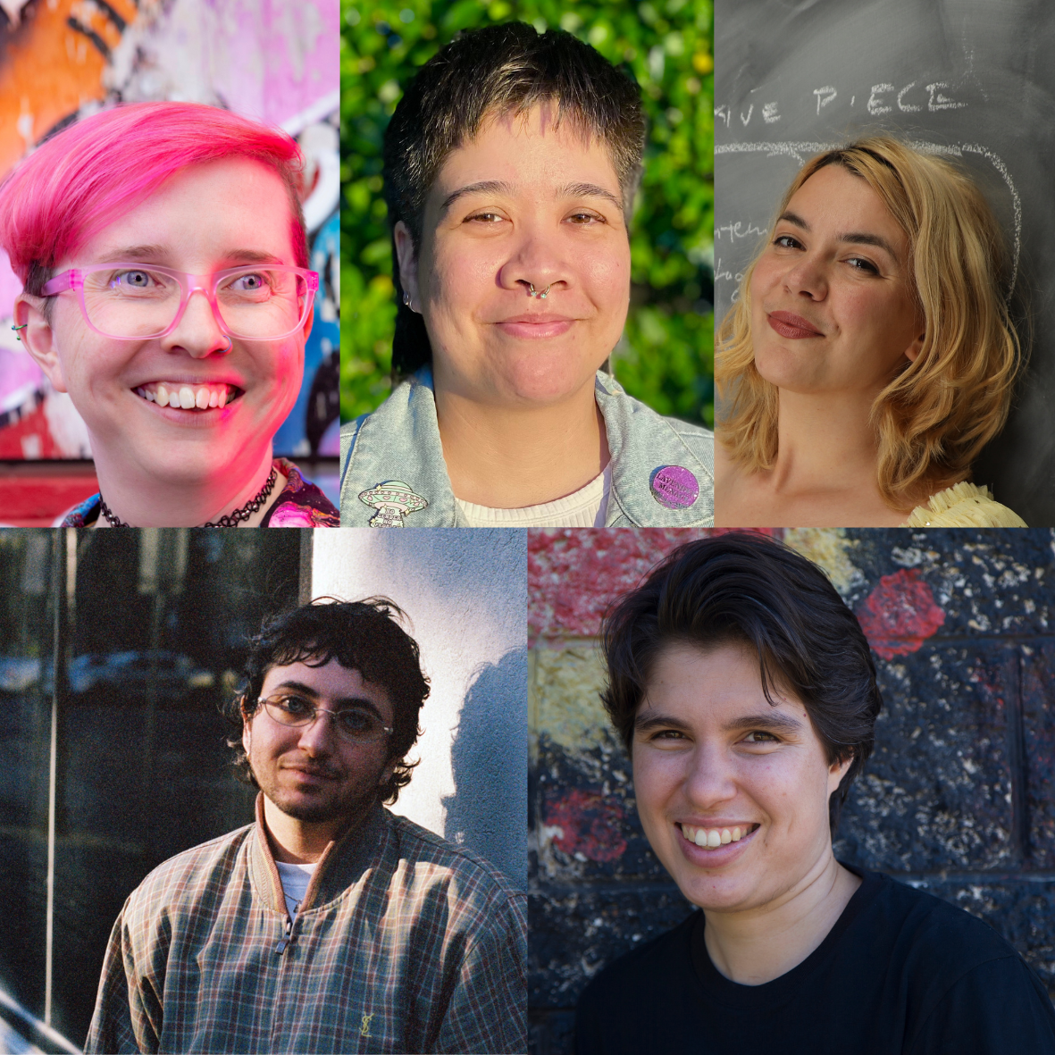 The faces of Rae White, Kayla Ortiz, Jazz Money, Hasib Hourani, and Ellen van Neerven.