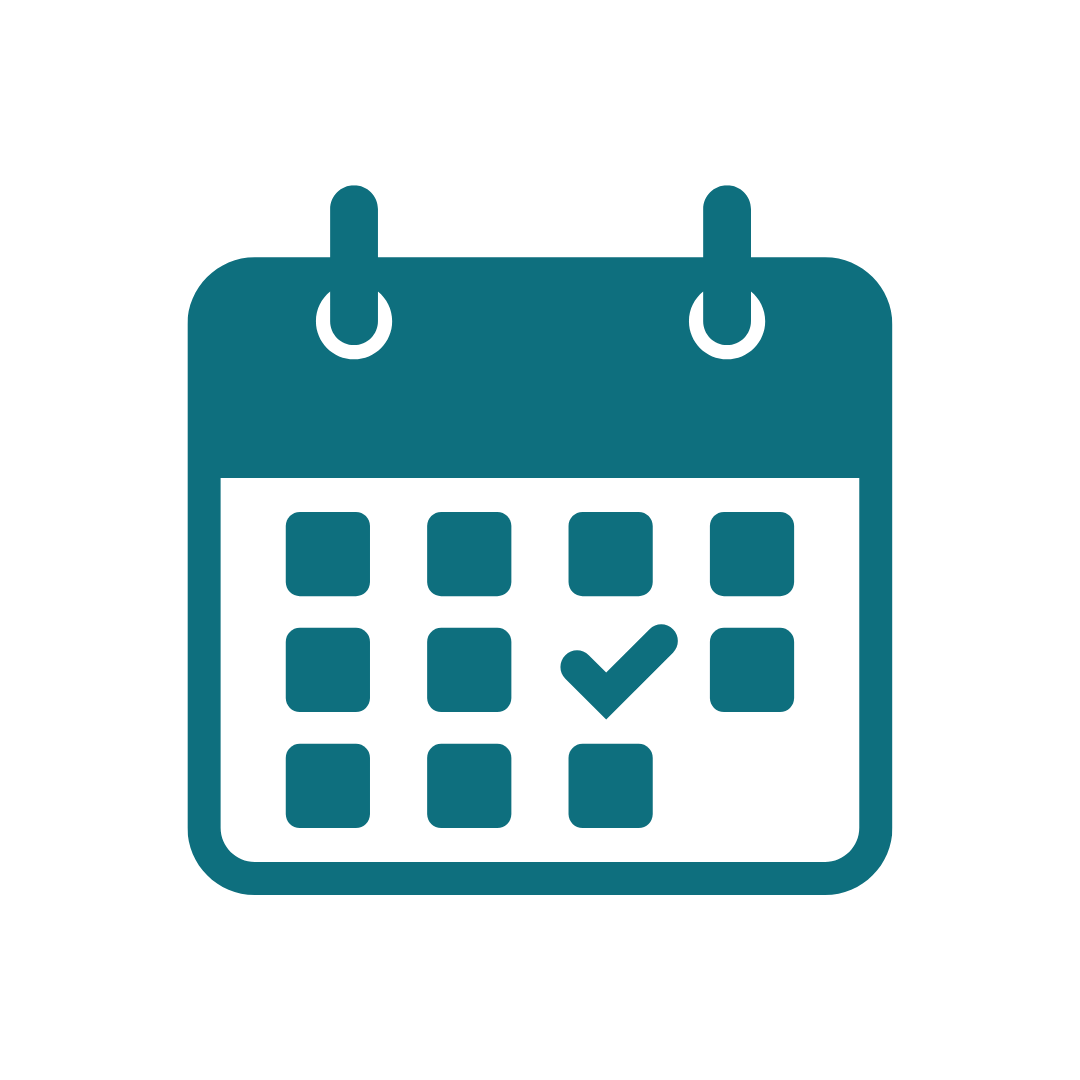 Calendar icon with a checkmark on one date.