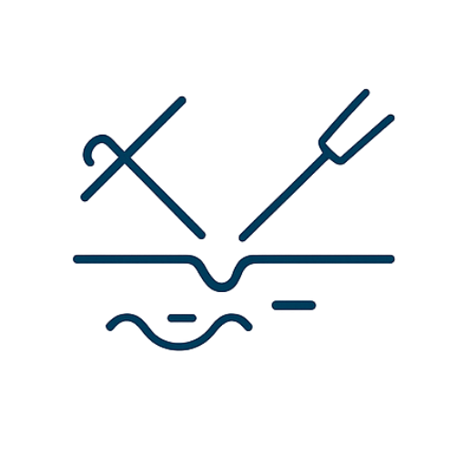 Laparoscopic and needlescopic surgery. Illustration of a microscope with a slide, a hand holding a slide, and a stylized representation of a chemical structure or reaction.