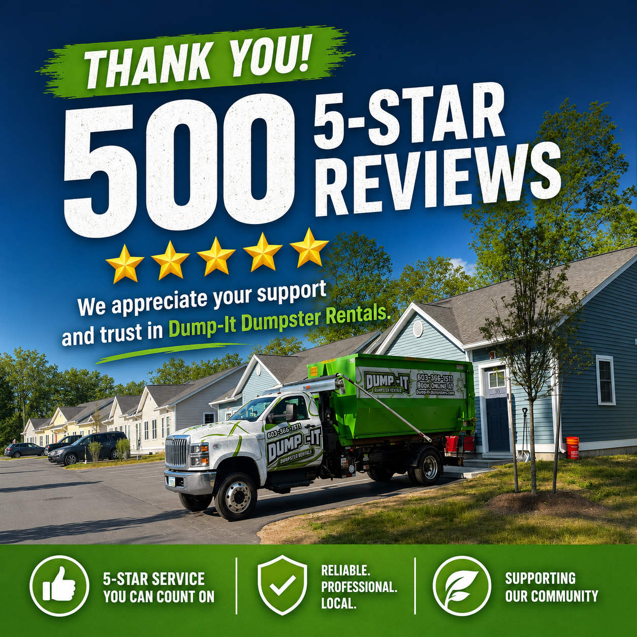 Thank You for Helping Dump-It Dumpster Rentals Reach 500 5-Star Reviews