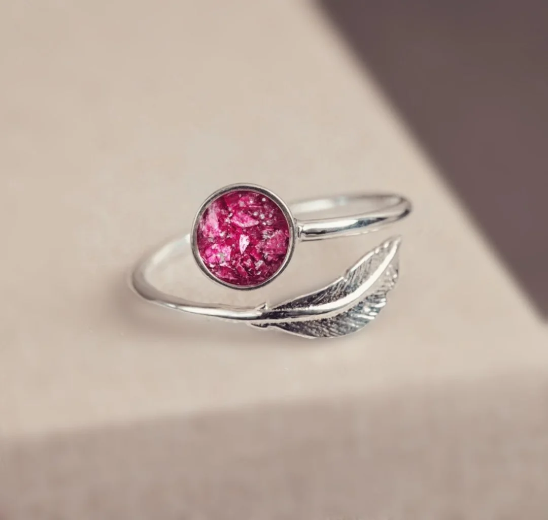 Cremation Ashes Adjustable Feather Ring