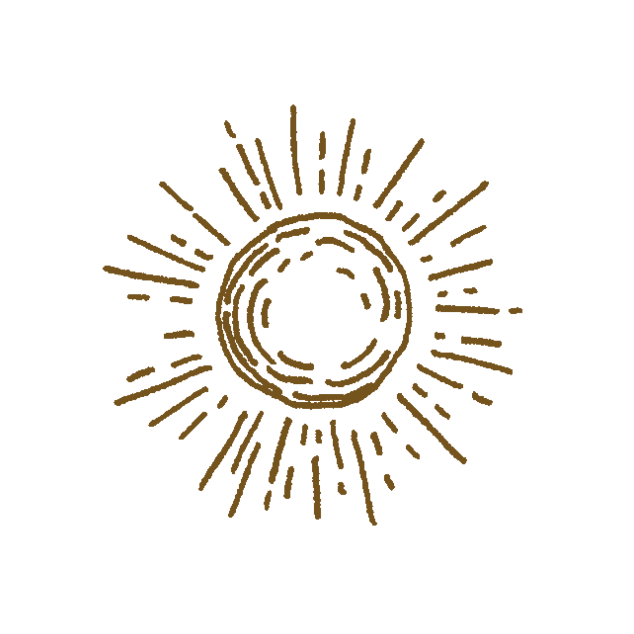 Golden brown sunburst and spiral design resembling a stylized sunrise or sunset pattern.