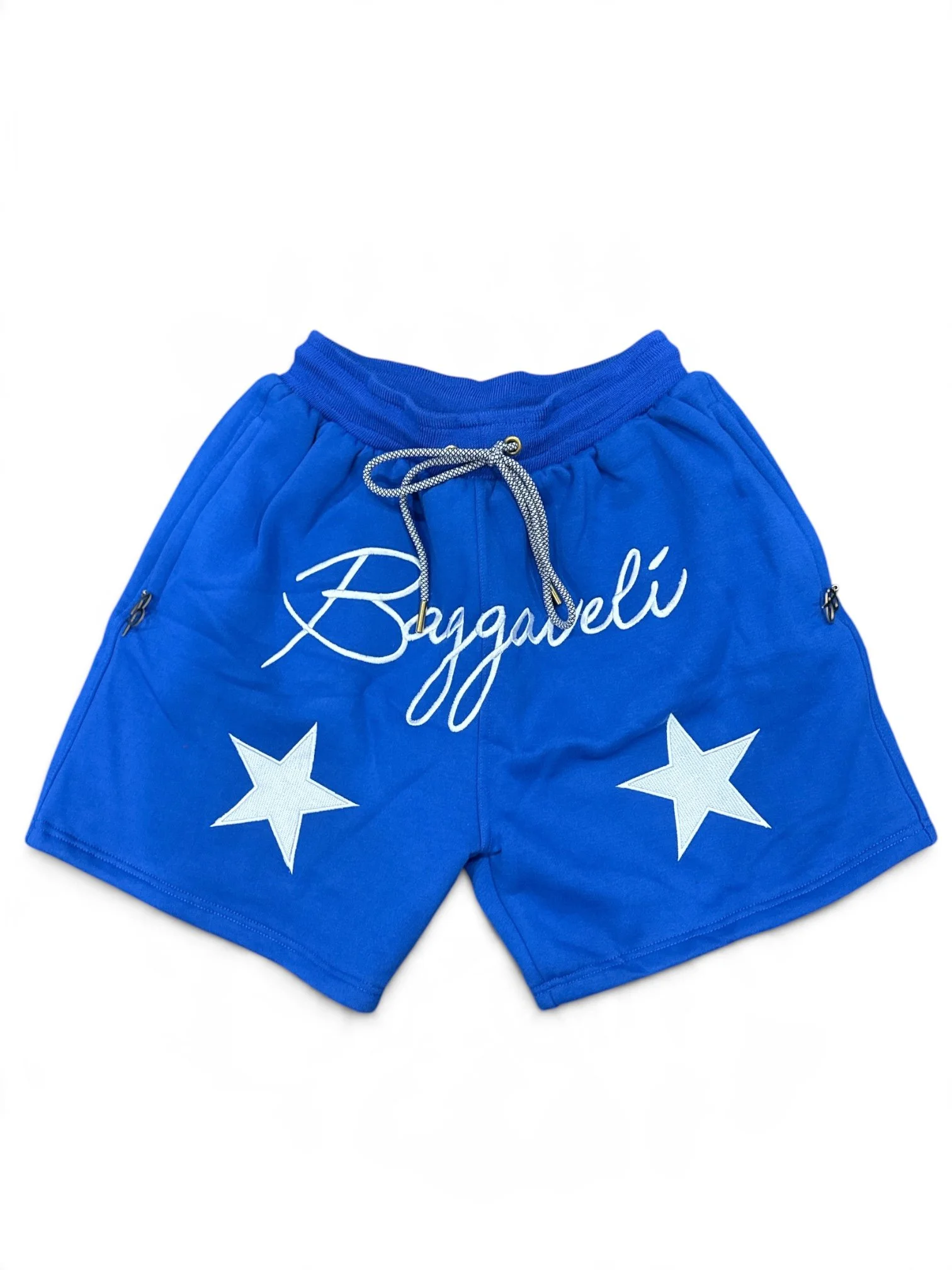 BAGSGAVELI Royal Blue Star Fleece Shorts with Satin