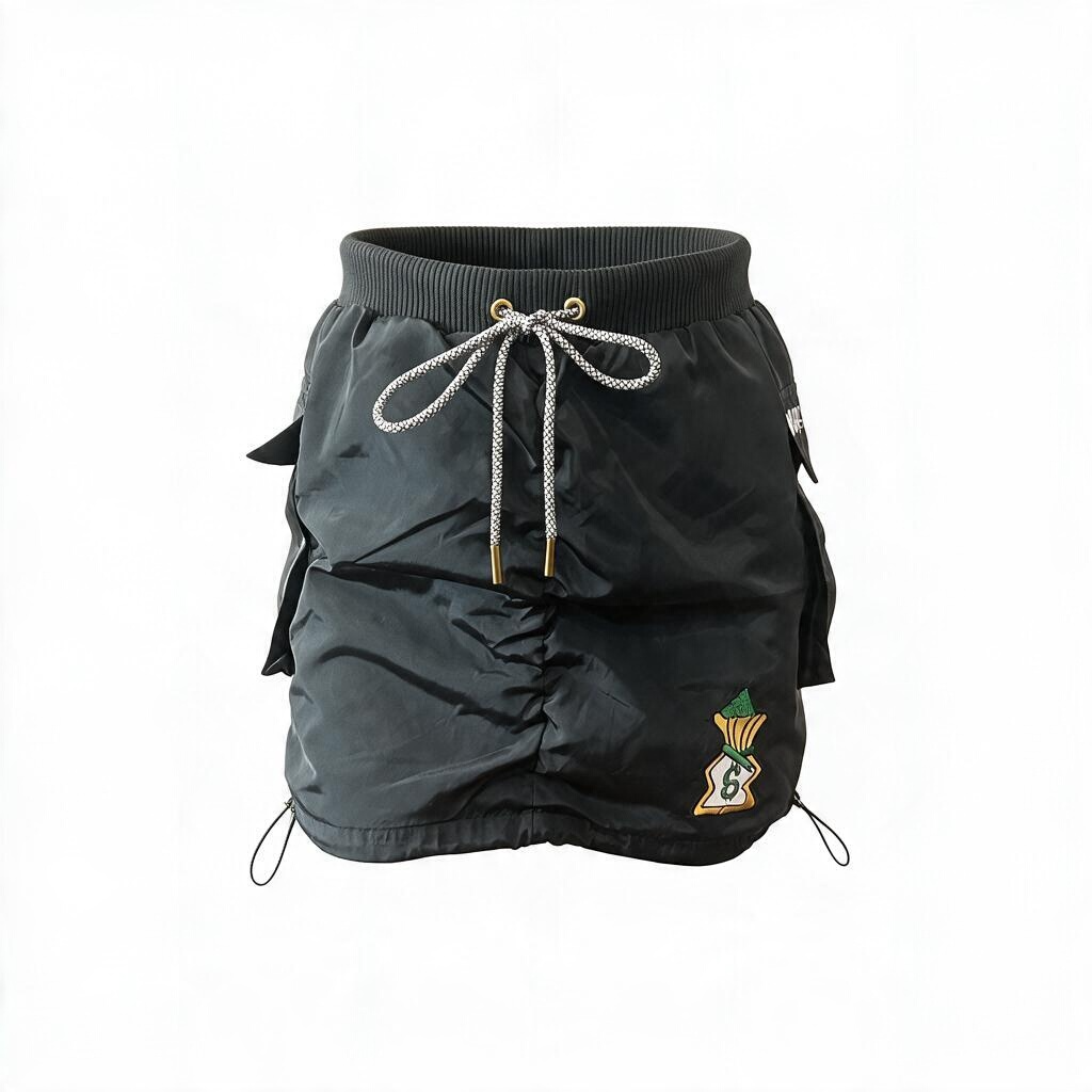 BAGSGAVELI Blackout Cargo Mini Skirt - Ruched Parachute Skirt