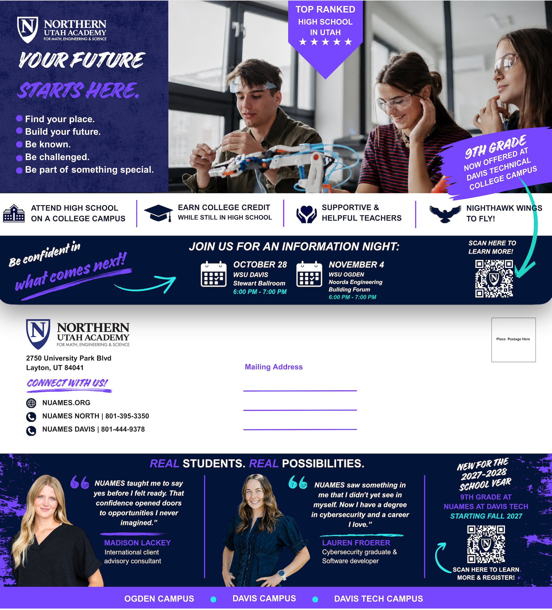 NUAMES Print Mailer that Utilizes Student Stories