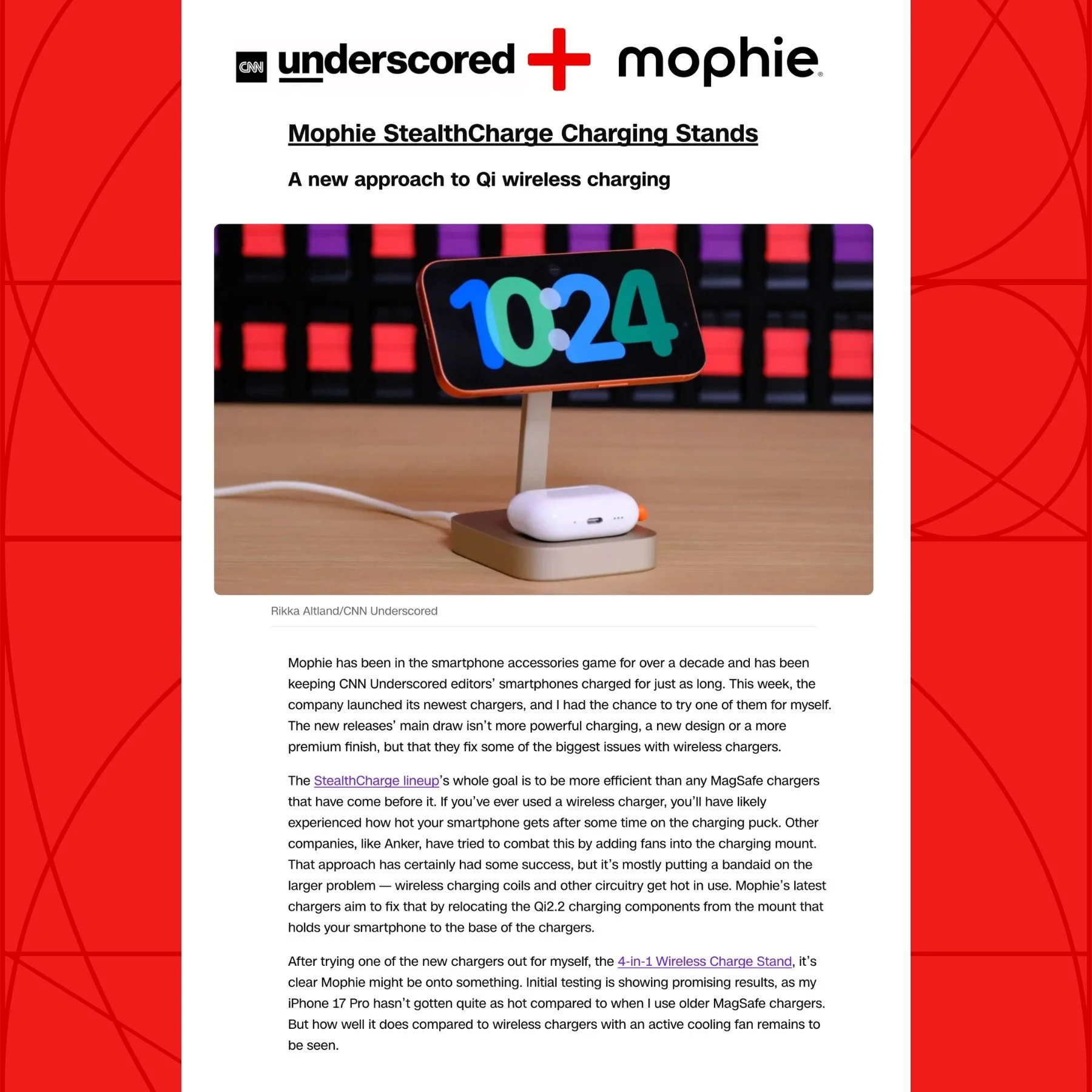 Congrats to mophie for creating a product that solves an emerging charging problem! StealthCharge charges your device by removing the heat that slows it down, without a noisy fan.