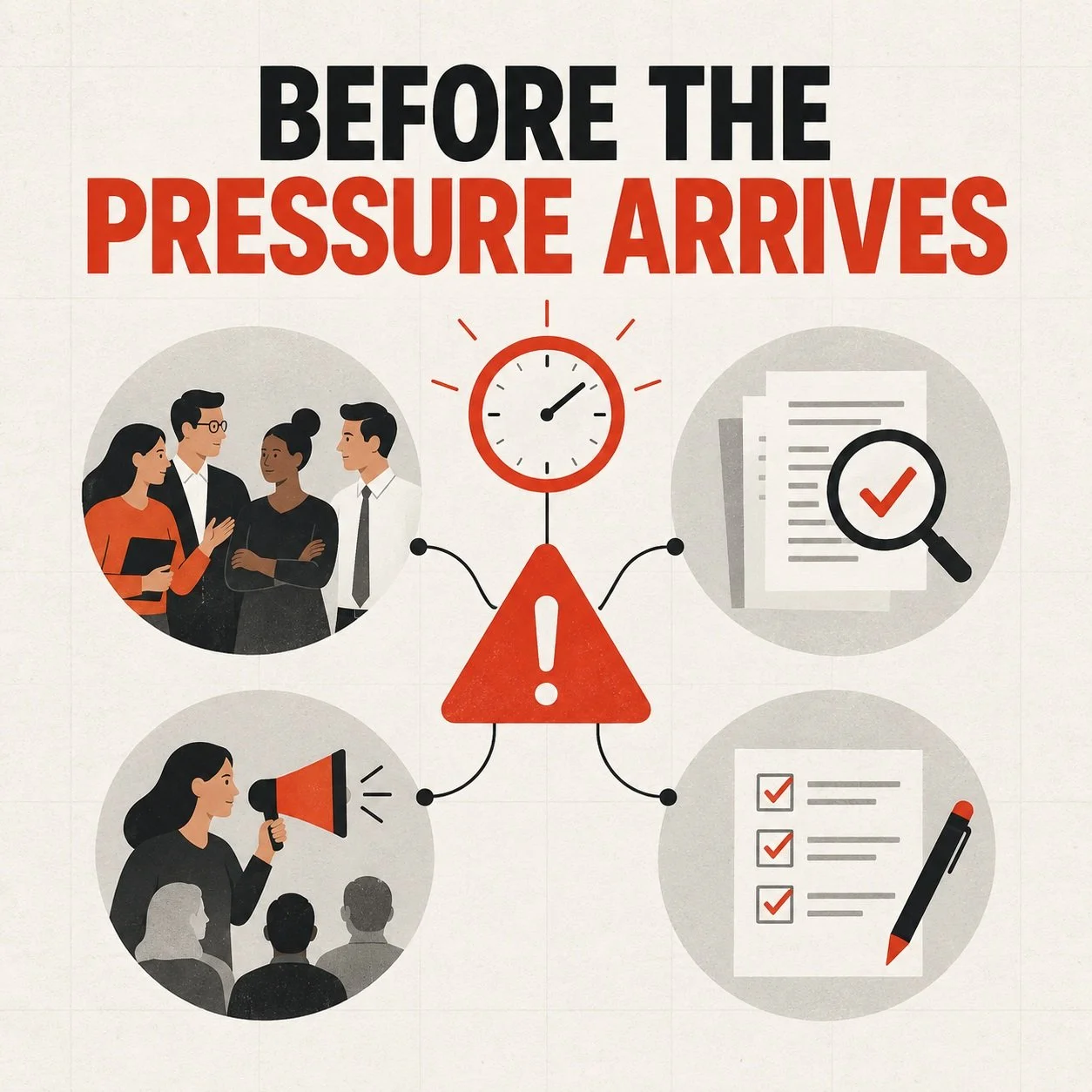 Before the pressure arrives, build the system.

A strong crisis communications plan helps your team:

✓ Recognize when an issue needs escalation
✓ Get the right people in the room
✓ Verify facts before sharing them
✓ Reach each audience through the r