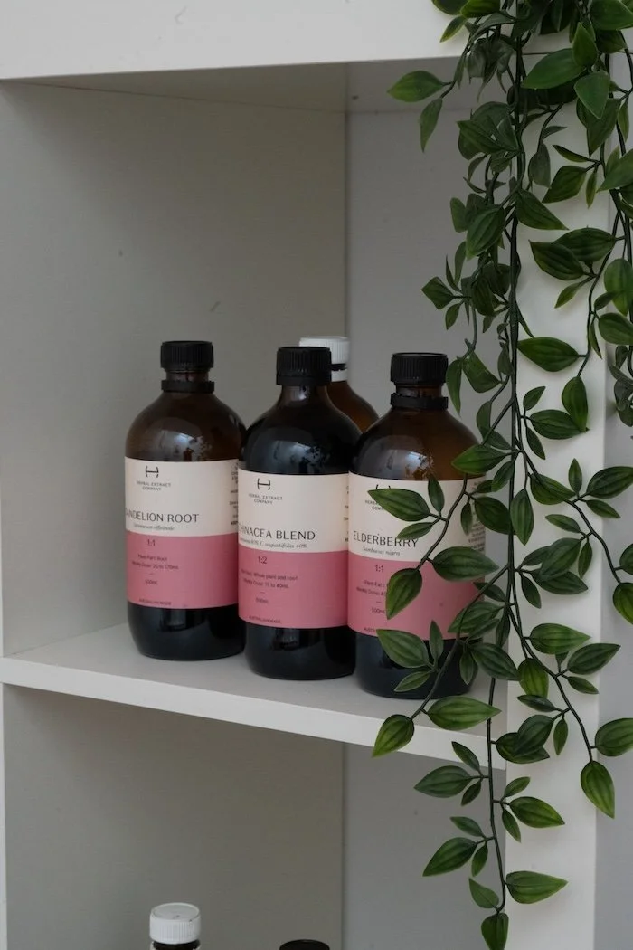 Herbal tinctures and immune blends in the Port Melbourne Traditional Chinese Medicine dispensary near South Melbourne.