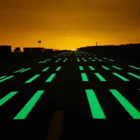 glow in the dark paint across multiple lanes enhances driver safety as part of smart mobility infrastructure