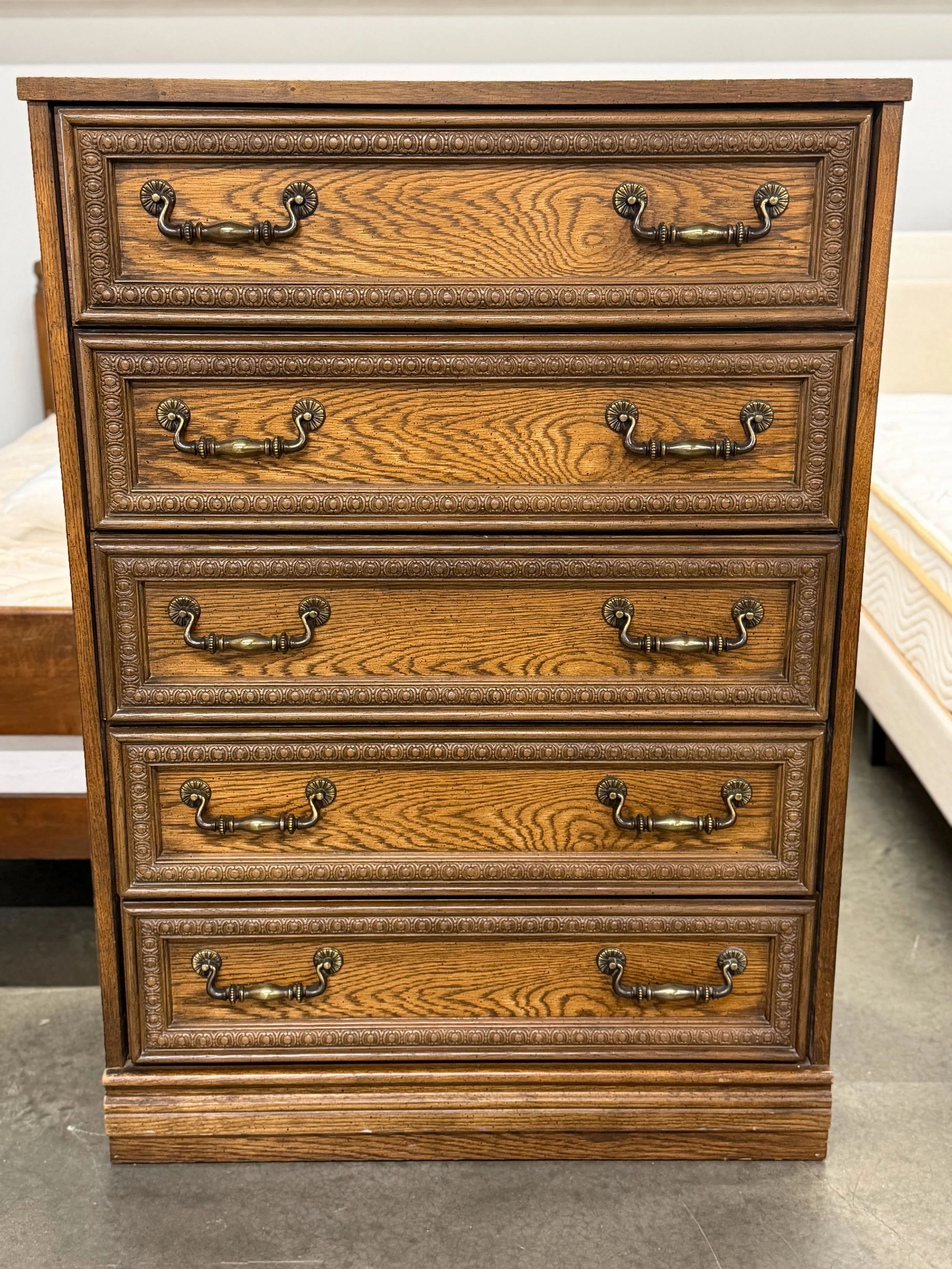 Vintage 5-Drawer Oak Tallboy Dresser