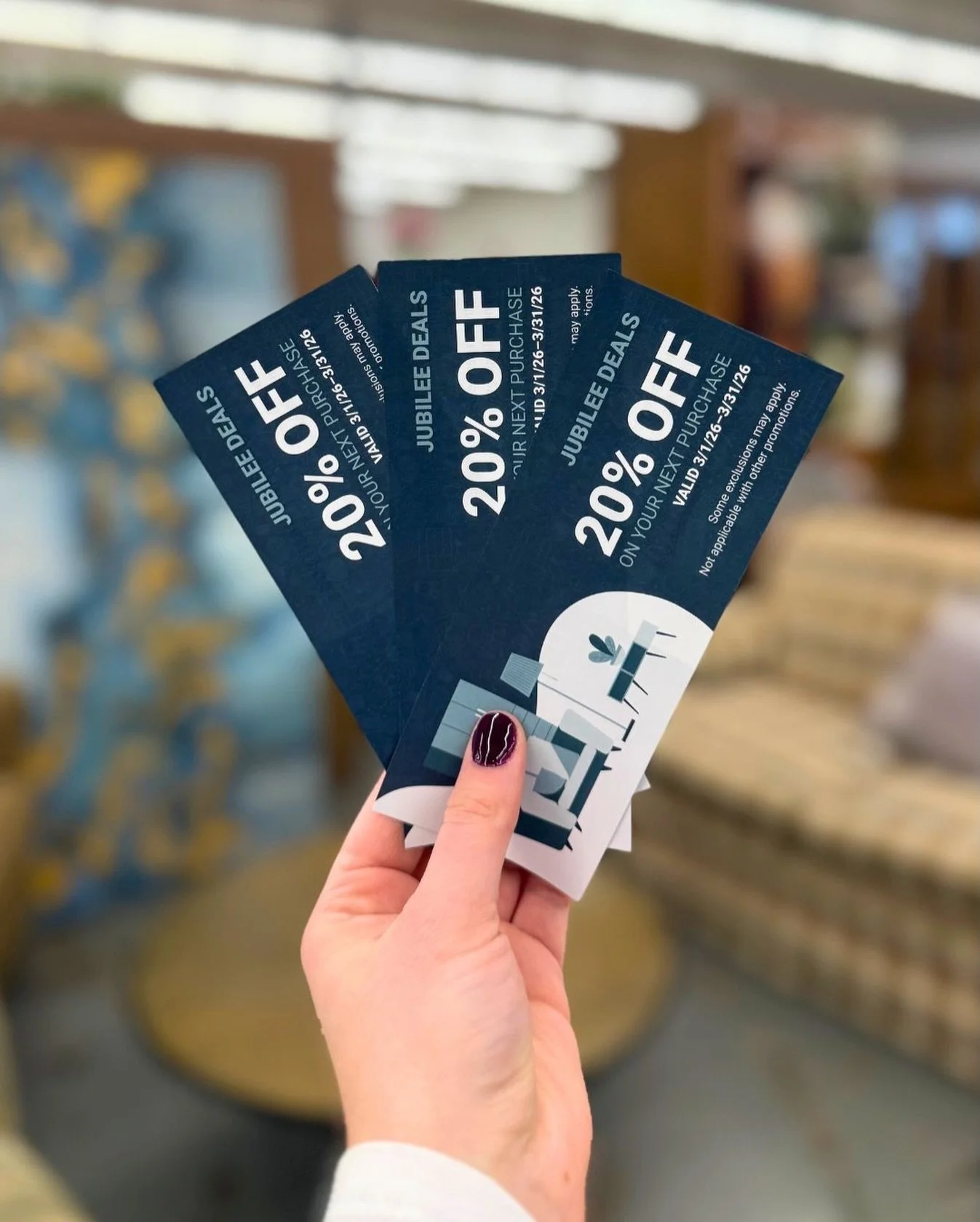 Last week to earn your March Jubilee Deals coupon!

Shop in-store now and receive a 20% OFF coupon to use in March.

You can use one coupon per purchase, so the more you shop now, the more chances you&rsquo;ll have to save next month.

Don&rsquo;t wa