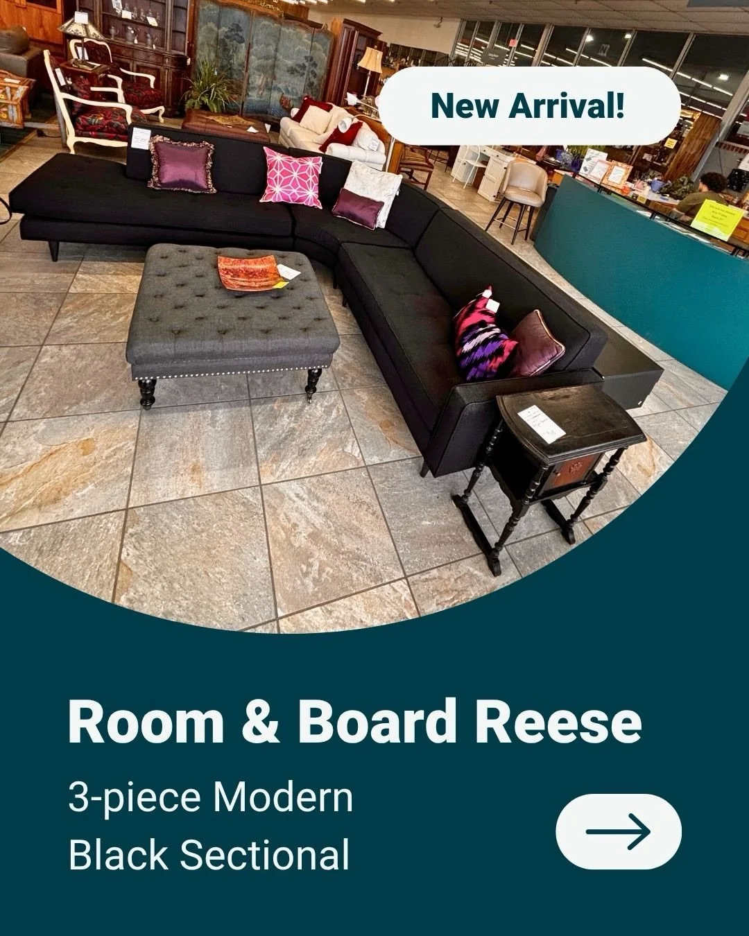 Room &amp; Board Sectional - Sleek, spacious, stylish design, this sectional is sure to elevate any room! New on the floor now, but it will not be here long.
.
#shopvalue #roomandboard #newarrival #jubileegem