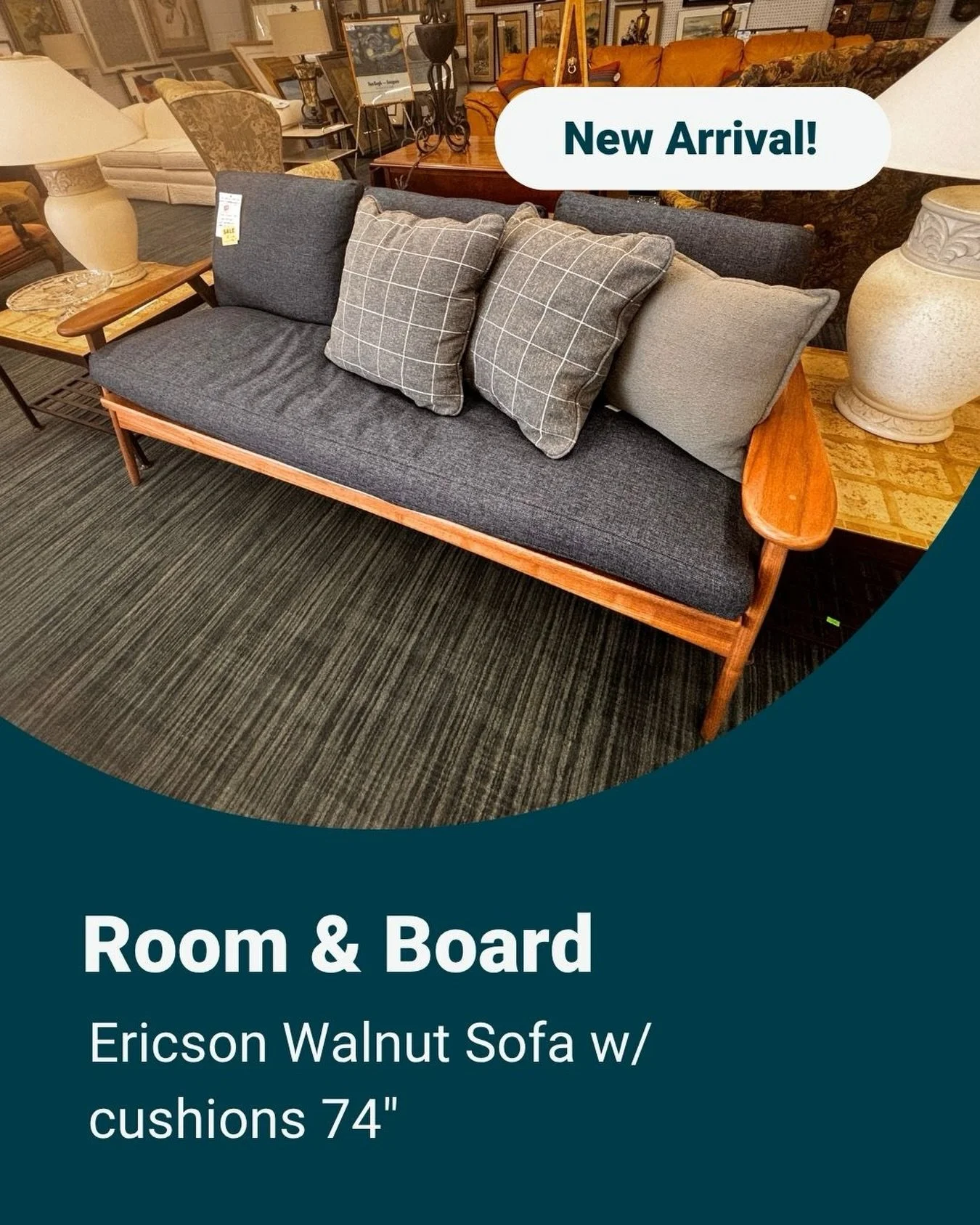 What&rsquo;s new this week 👀
Quick preview &mdash; even better in person.

This Room &amp; Board Erickson Sofa is now 25% off in store. Get it before it&rsquo;s gone! Perfect for a sun porch or modern home aesthetic.

✦ 74&rdquo; Sofa
✦ Walnut frame