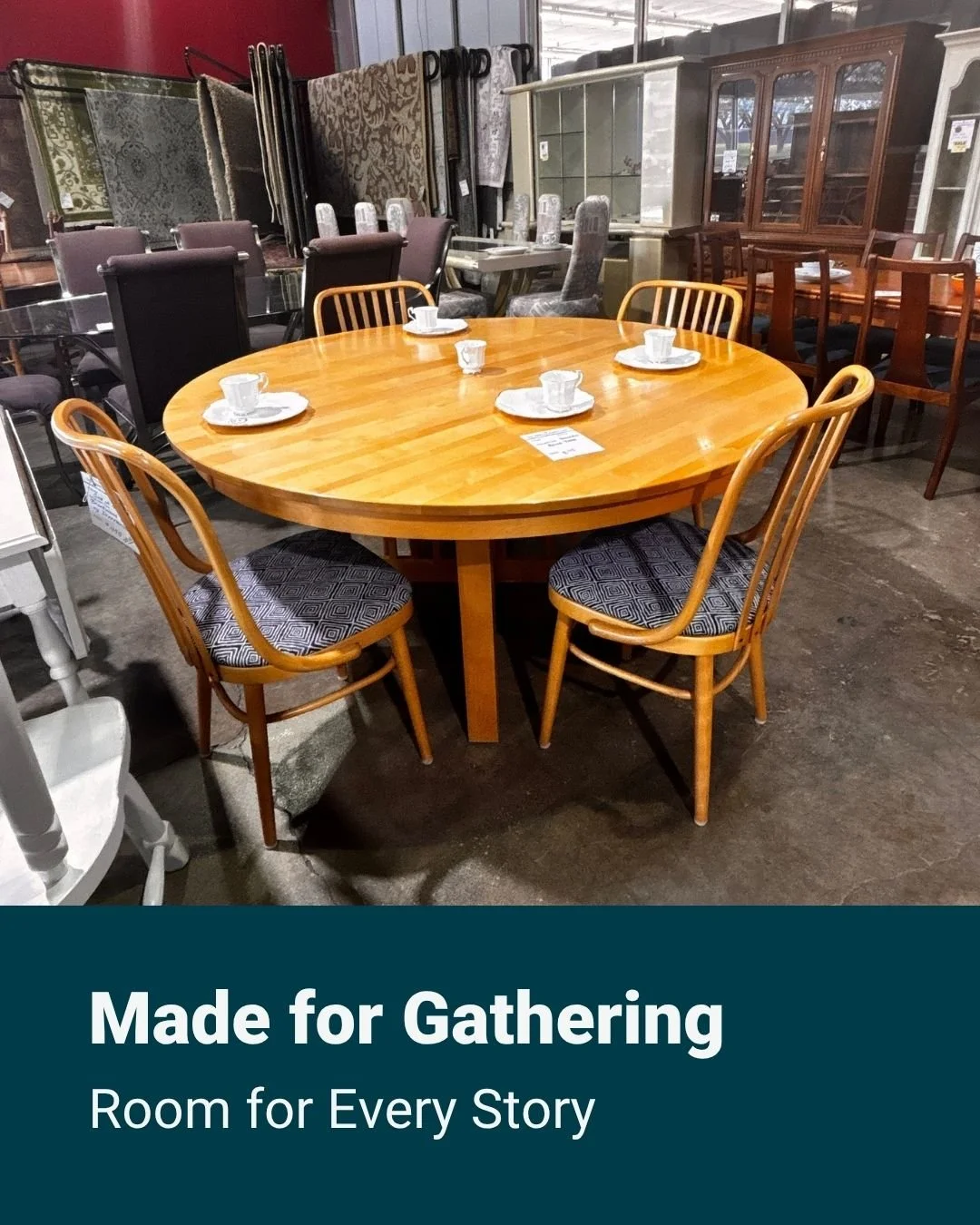 A good table does more than fill a room.

It becomes the place where meals are shared, stories are told, and memories are made.

Come see this dining set in person at Jubilee Furniture.

--

Hours &amp; Location
Wednesday - Friday: 10:00am&ndash;8:00