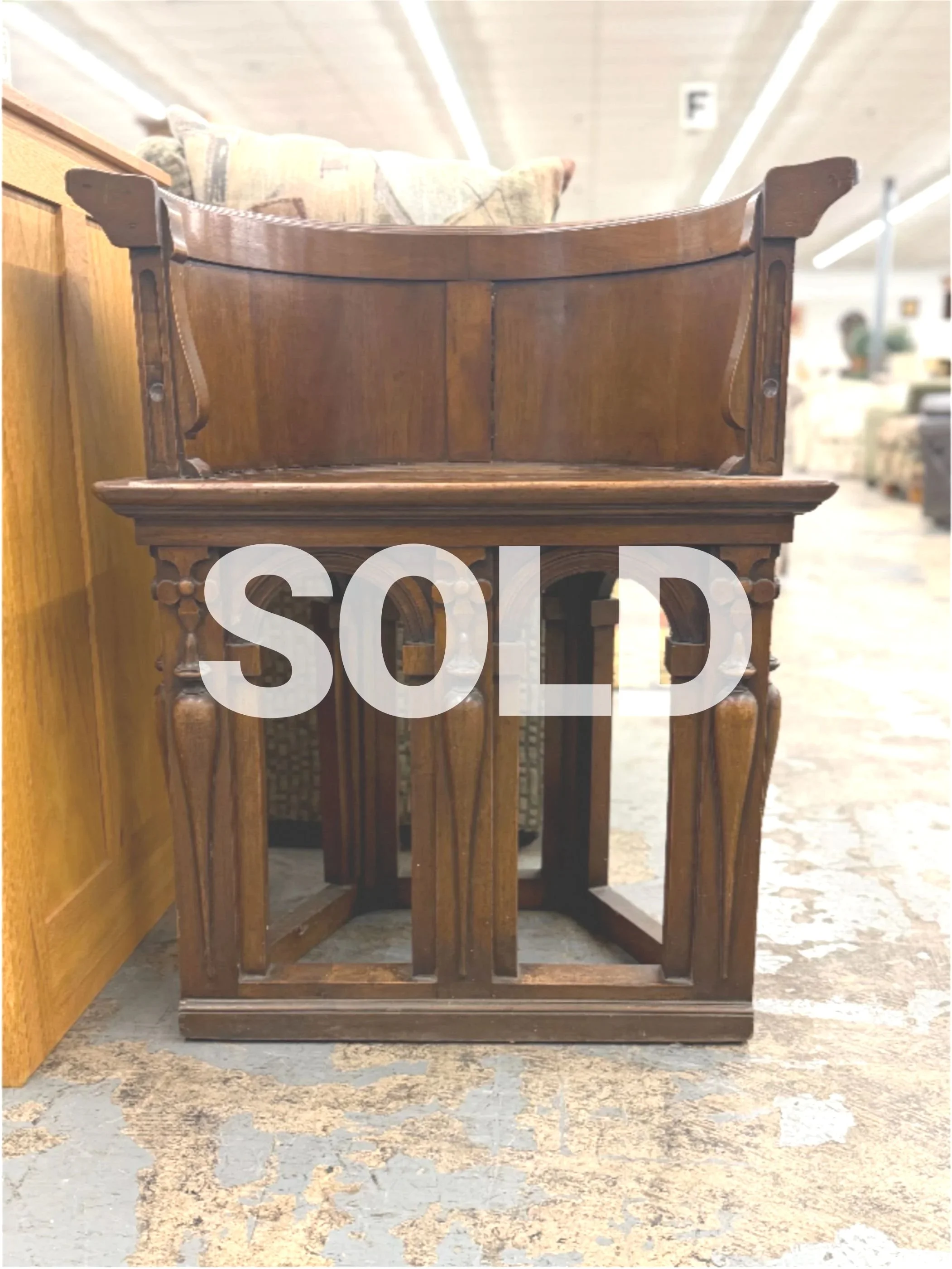 19th Century Hand-Carved Walnut Church Chair