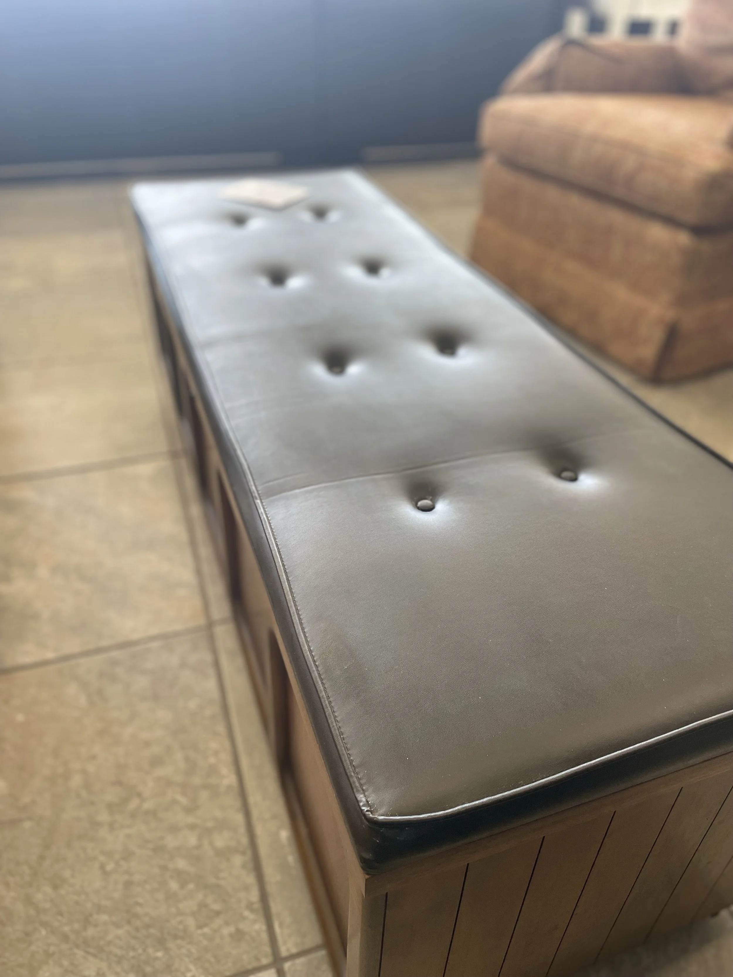 Mid-Century Modern Black Tufted Cedar Chest