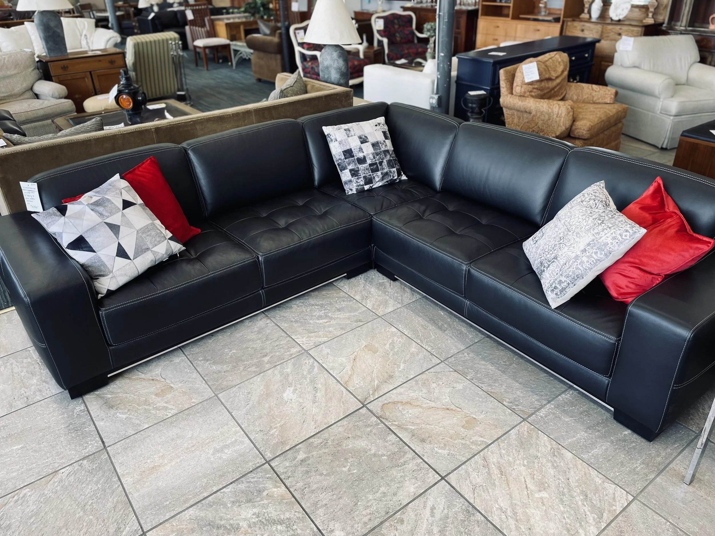 W. Schillig Black Leather Sectional Sofa