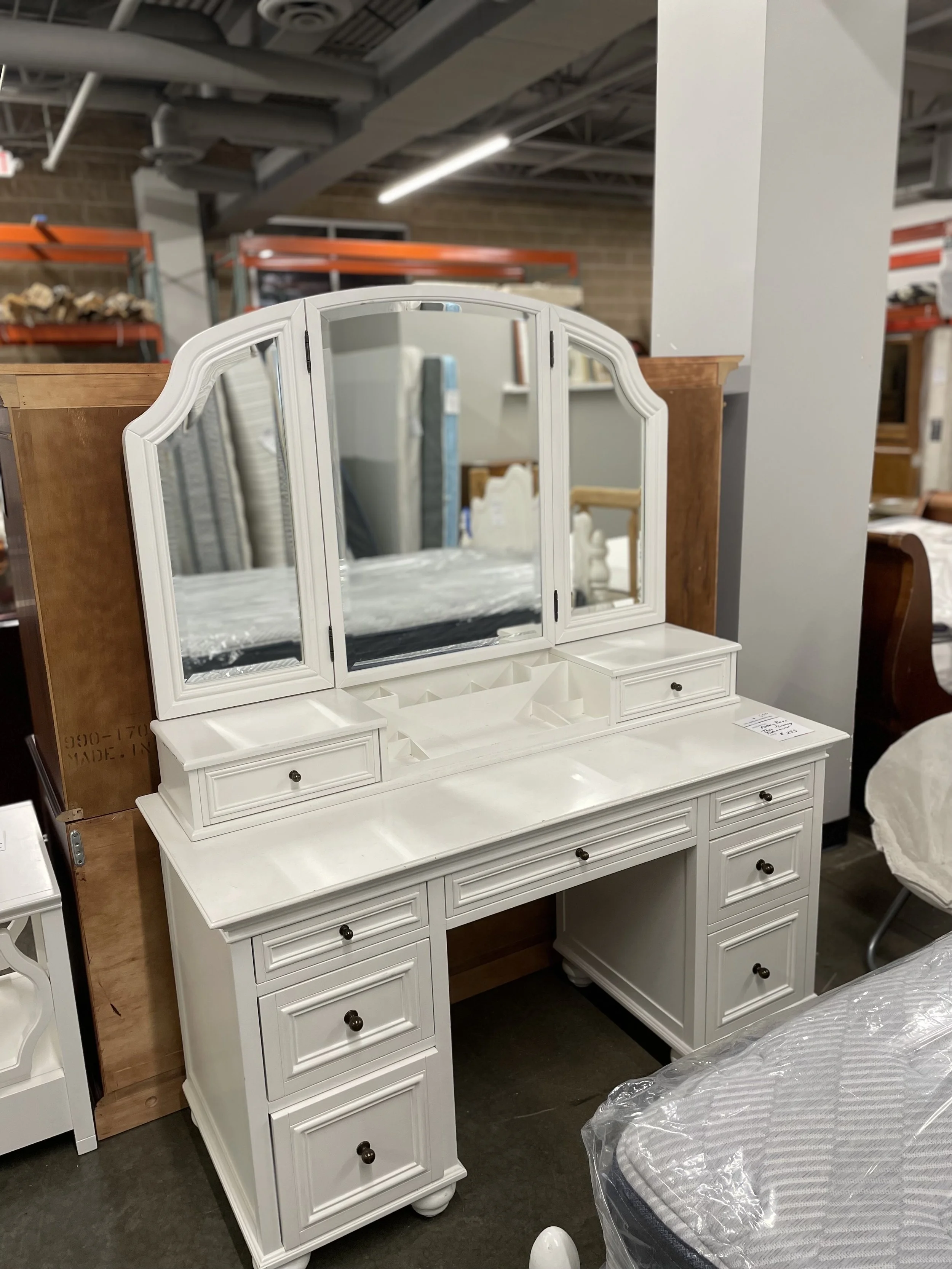 Pottery Barn White Vanity with Tri-Fold Mirror