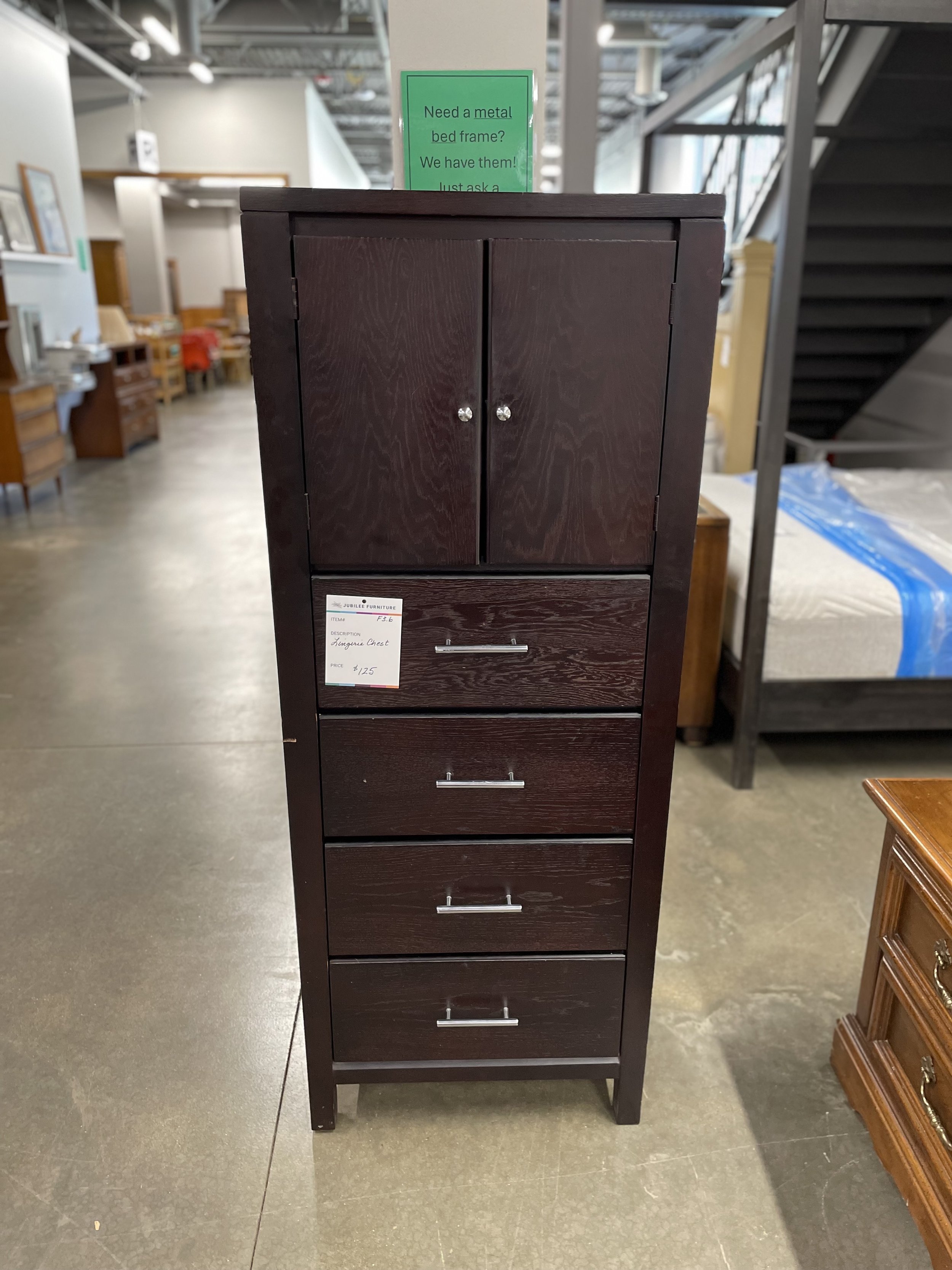 Contemporary Espresso Lingerie Chest with Cabinet Storage & Drawers