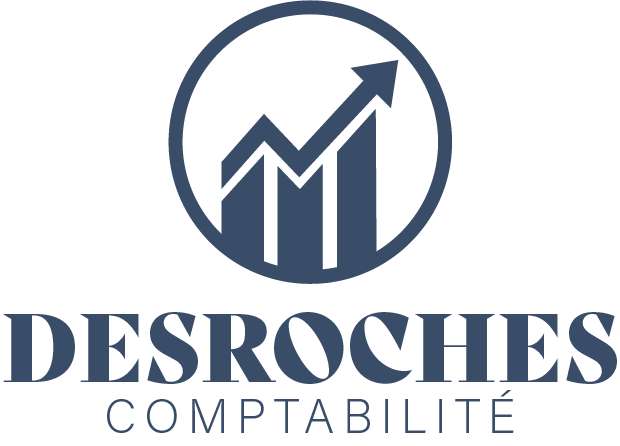 Logo avec un graphique de croissance à courbe ascendante et le texte 'DESROCHES COMPTABILITÉ'.