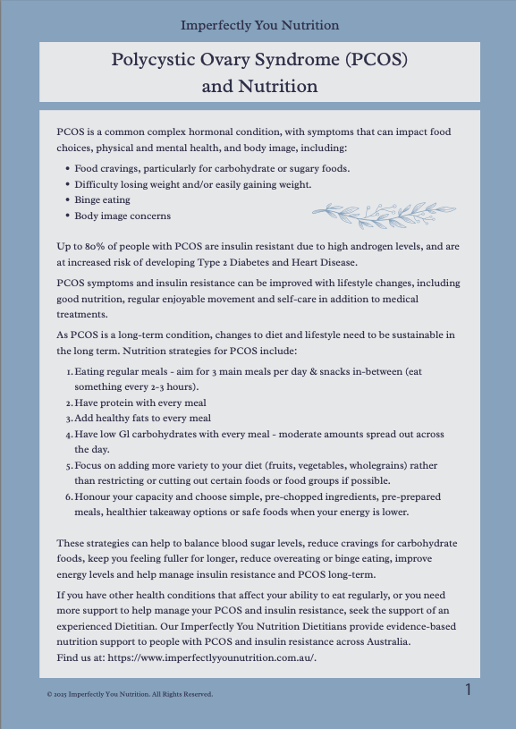 PCOS and Nutrition 1-page factsheet