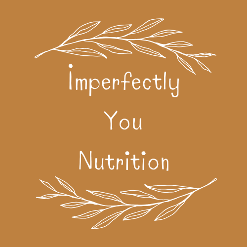 Brown background with white text that says 'imperfectly You Nutrition' and decorative white branch illustrations above and below the text.