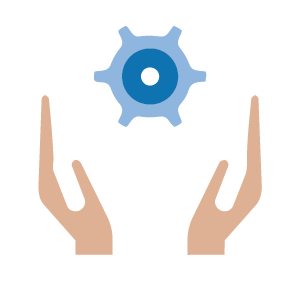 precision fabrication icon hands holding a gear