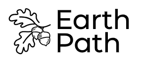 Logo for Earth Path featuring the name and 2 oak leaves with acorns.