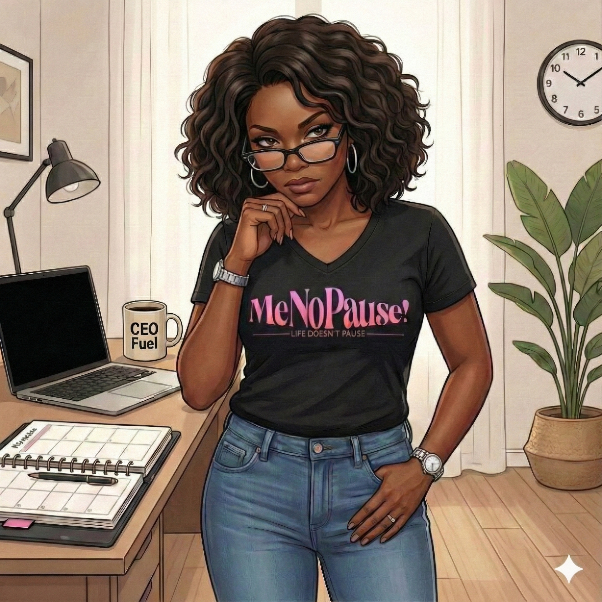 A moment of quiet concentration: the Chief Everything Officer in her workspace, reflecting the balance between productivity and exhaustion.